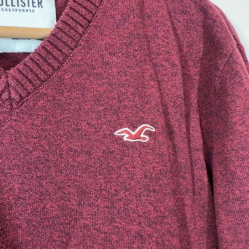 Hollister‎ Mens V-Neck Sweater Size M Maroon Burgundy Marl Knit Logo Stretchy
